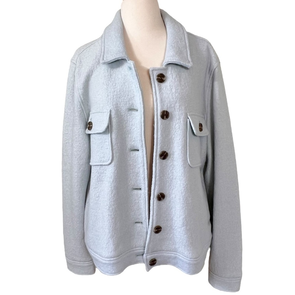 Joie Wool Blend Light Blue Button Front Collared Shacket